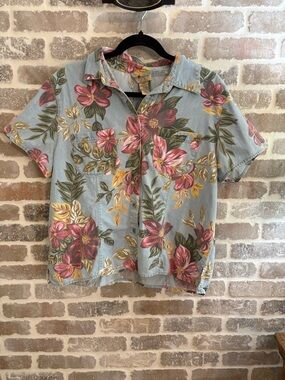 Vintage 90’s  Chambray Floral Button-Up Shirt